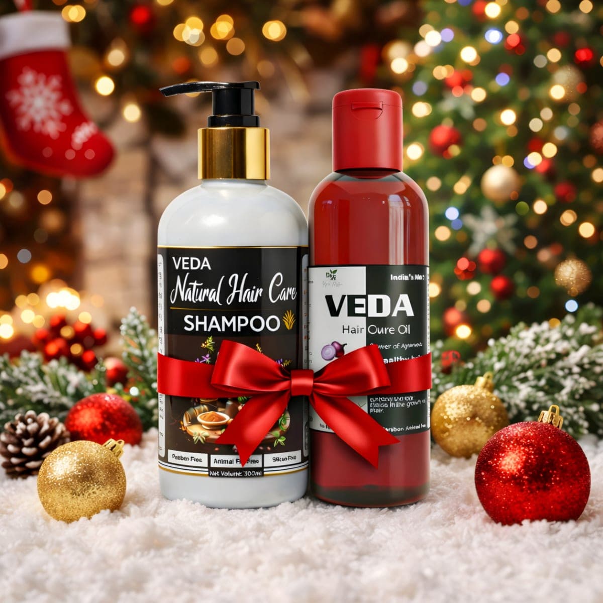 VEDA Natural Hair Care Combo | Herbal Shampoo + Ayurvedic Hair Oil | Christmas Special Combo